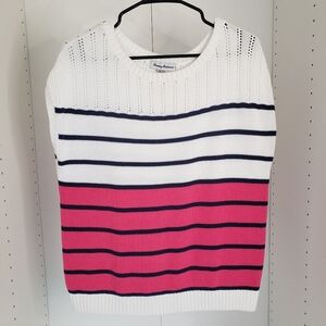 Tommy Bahama pink navy & white yacht boating knitwear sleeveless beach shirt